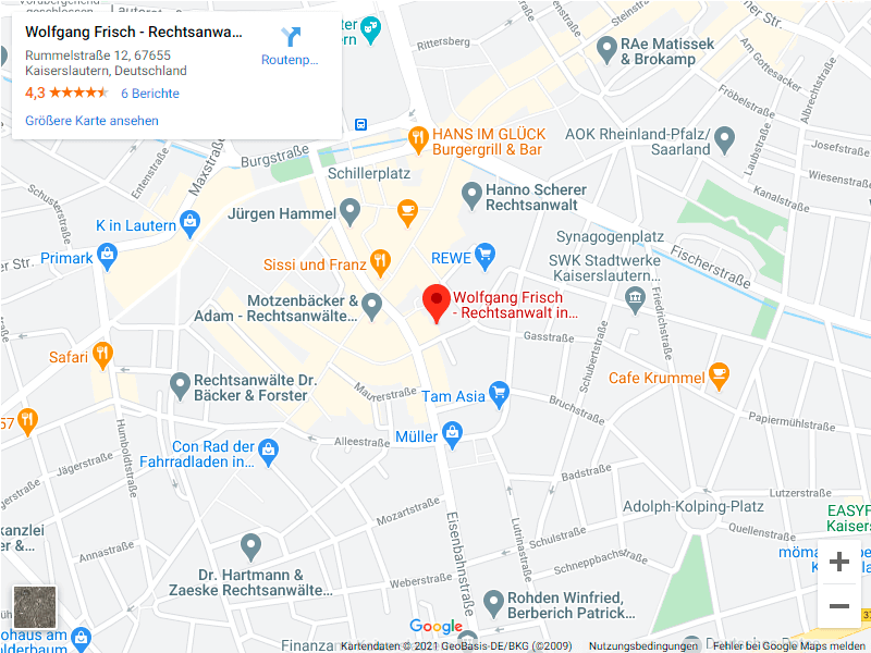 Route zu Rechtsanwalt Frisch mit Google Maps
